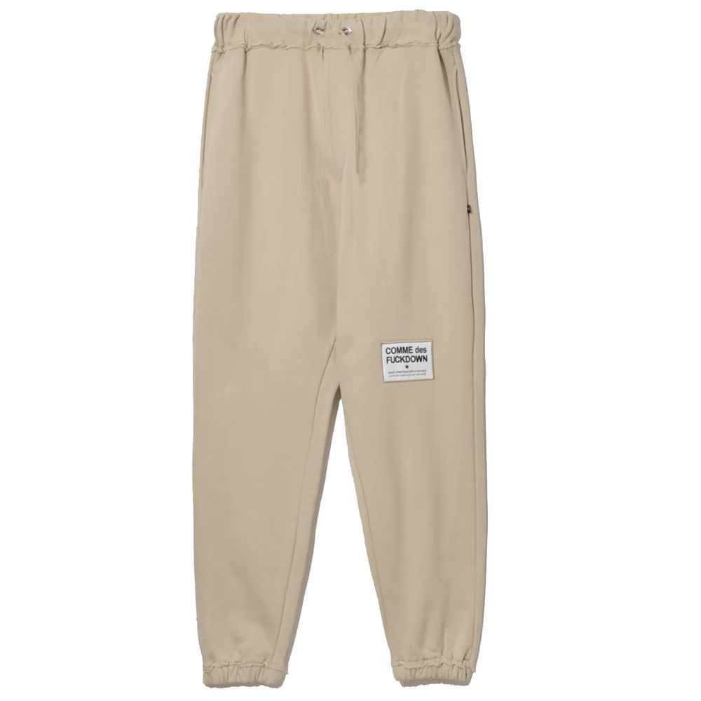 Comme Des Fuckdown Chic Beige Cotton Sweatpants with Frayed Details - XL