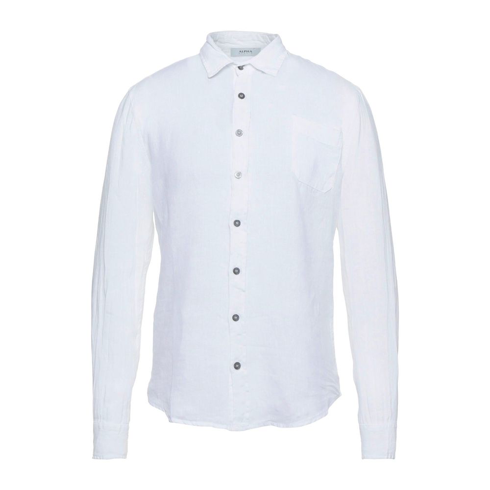 Alpha Studio Elegant White Linen Shirt for