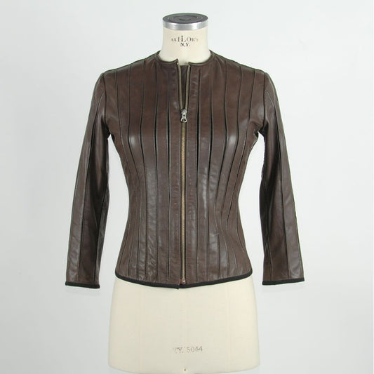 Emilio Romanelli Brown Leather Women Jacket - IT40|S