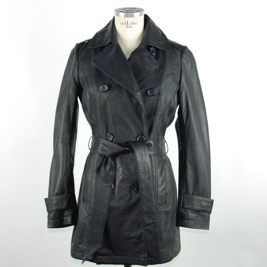 Emilio Romanelli Blue Leather Women’s Trench Coat