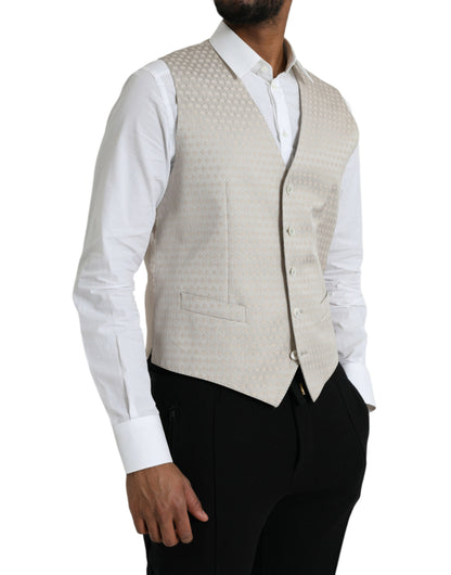 Dolce & Gabbana Off White Cotton Waistcoat Dress Formal Vest