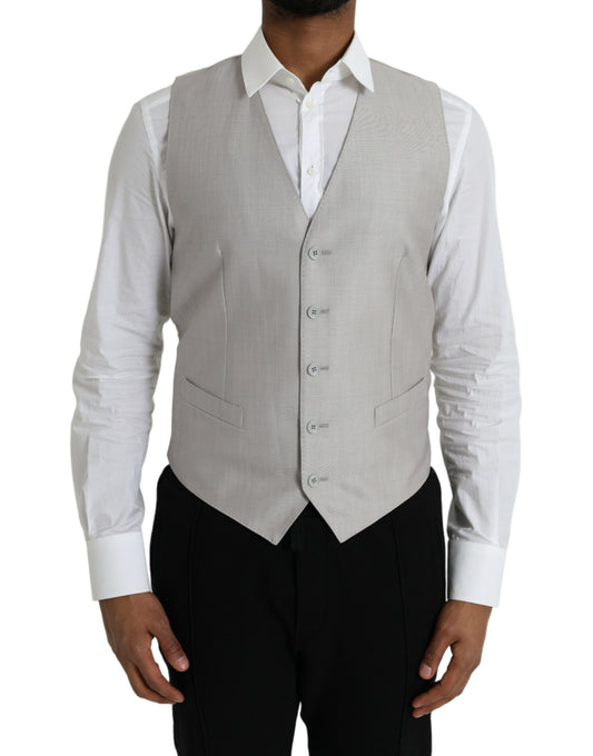 Dolce & Gabbana Light Gray Wool Formal Dress Waistcoat Vest