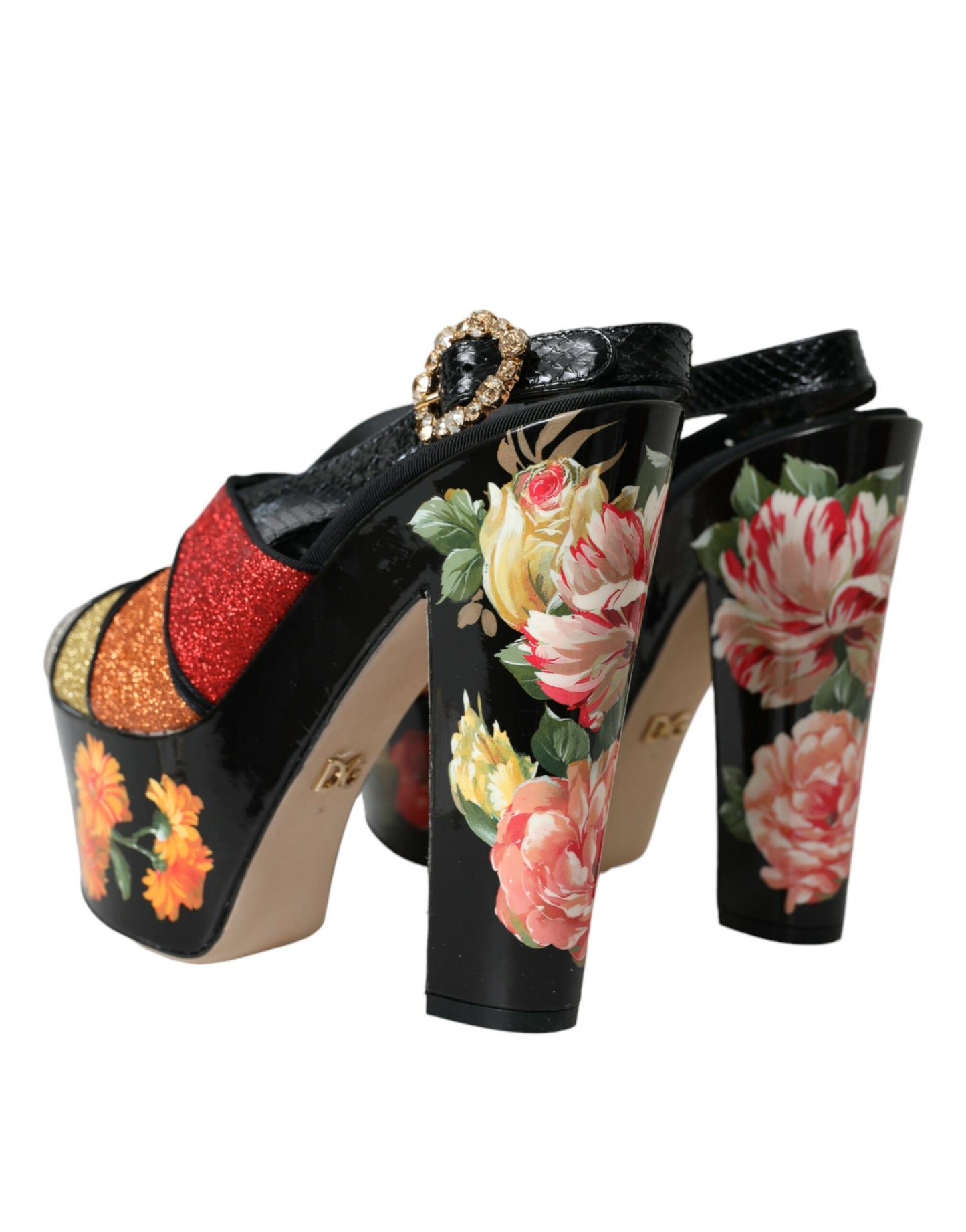 Dolce & Gabbana Multicolor Floral Crystal Platform Sandals Shoes - EU39/US8.5