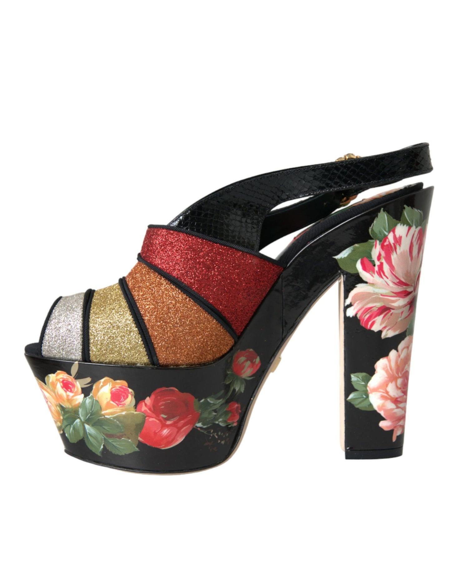 Dolce & Gabbana Multicolor Floral Crystal Platform Sandals Shoes - EU39/US8.5