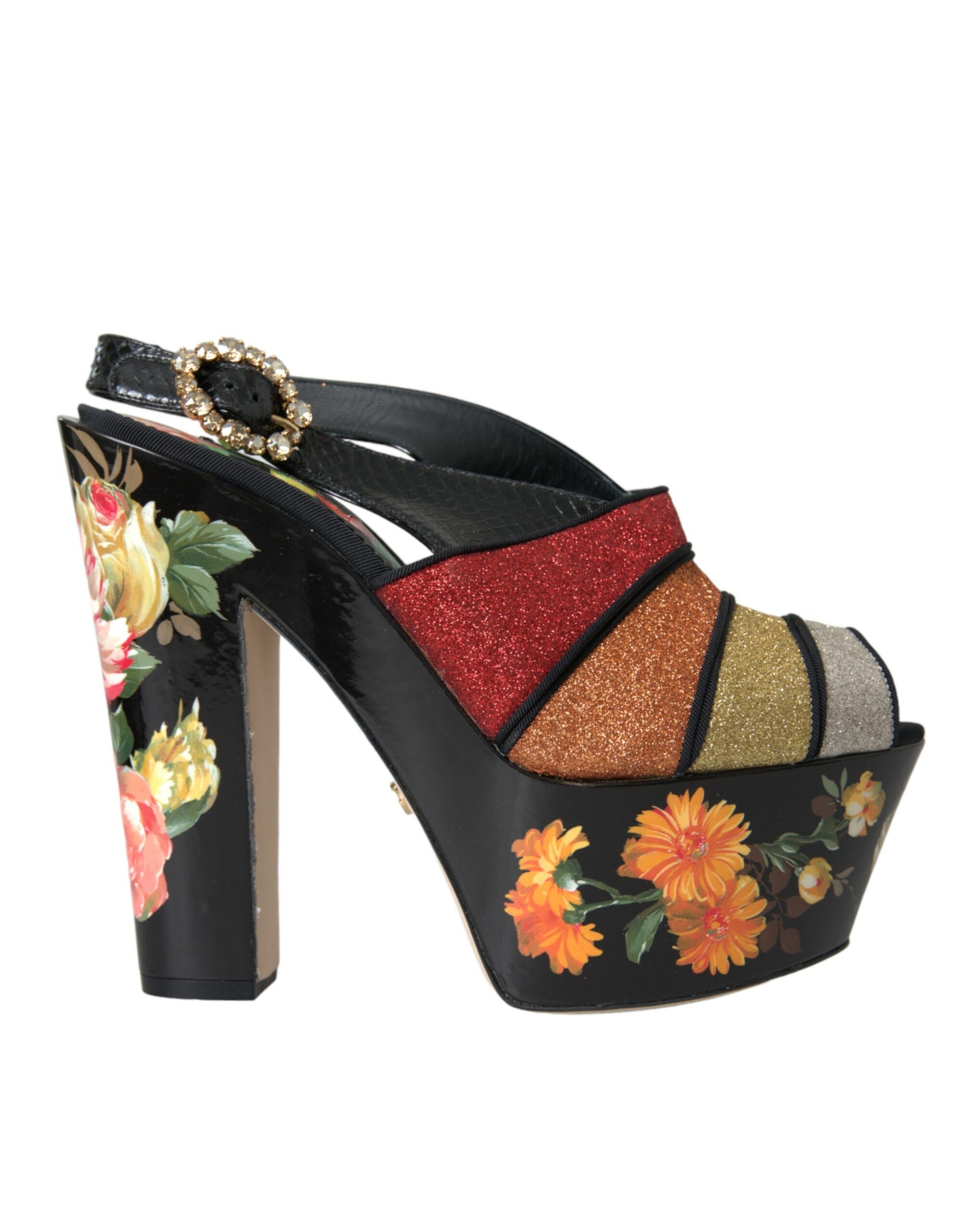 Dolce & Gabbana Multicolor Floral Crystal Platform Sandals Shoes - EU39/US8.5