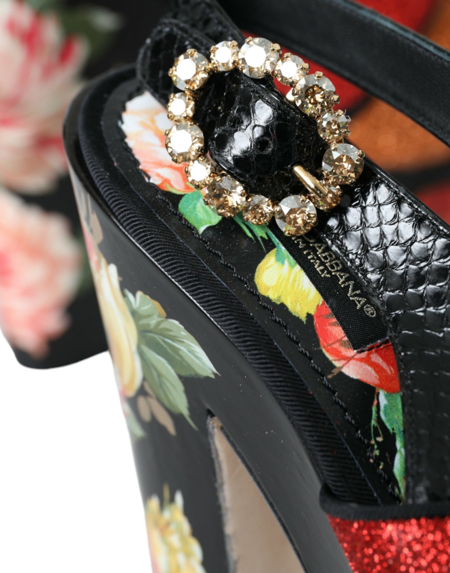 Dolce & Gabbana Multicolor Floral Crystal Platform Sandals Shoes - EU39/US8.5