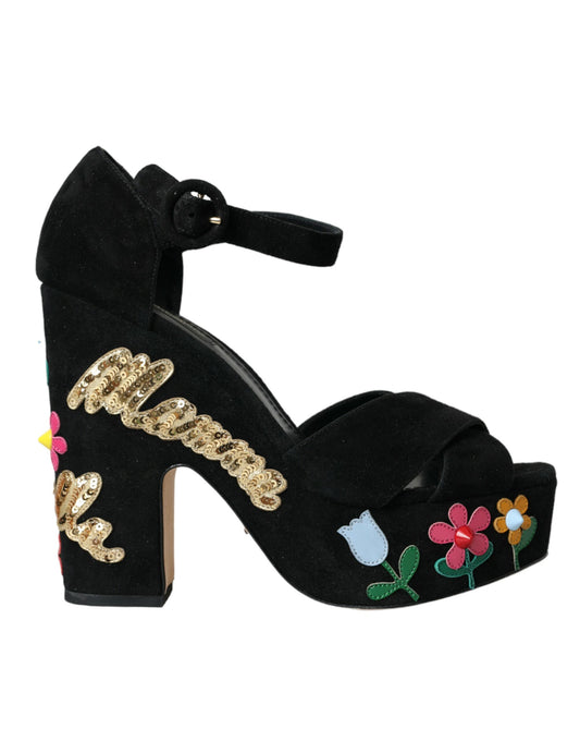 Dolce & Gabbana Black Floral Ankle Strap Heels Sandals Shoes - EU39/US8.5