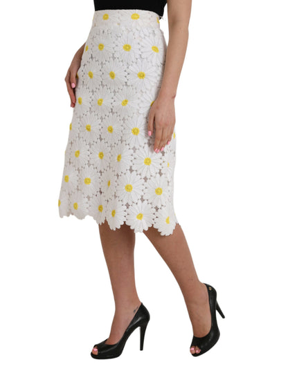 Dolce & Gabbana White Floral Pencil Straight Lace Skirt - IT38 | XS