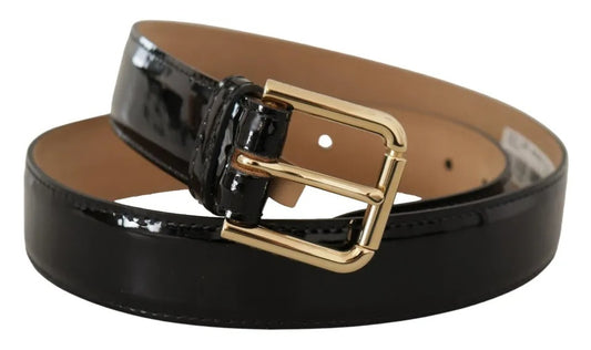 Dolce & Gabbana Black Leather Gold Metal Logo Engraved Buckle Belt - 80 cm / 32 Inches