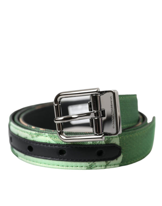 Dolce & Gabbana Green Leather Jacquard Silver Metal Buckle Belt - 90 cm / 36 Inches