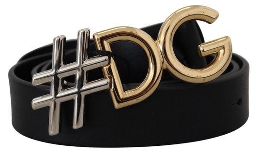 Dolce & Gabbana Black Leather Metal #DG Logo Buckle Belt - 100 cm / 40 Inches