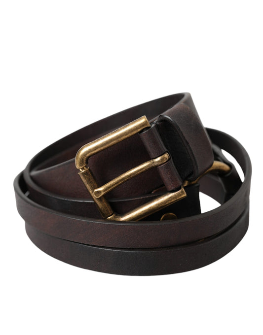 Dolce & Gabbana Dark Brown Leather Gold Metal Buckle Women Belt - 85 cm / 34 Inches