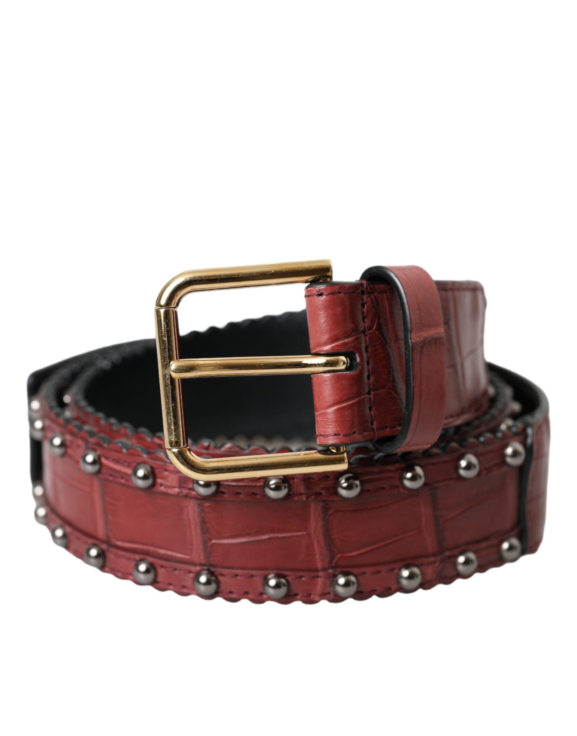 Dolce & Gabbana Brown Alligator Leather Studded Metal Buckle Belt - 85 cm / 34 Inches