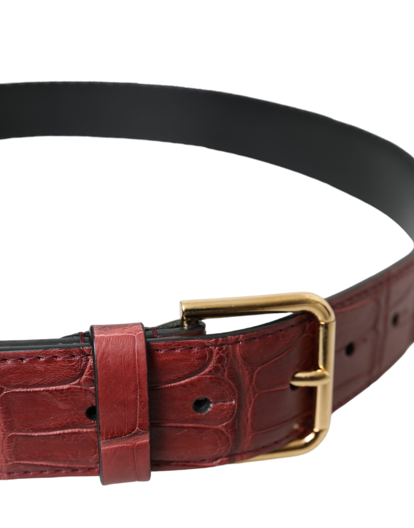 Dolce & Gabbana Brown Alligator Leather Studded Metal Buckle Belt - 85 cm / 34 Inches