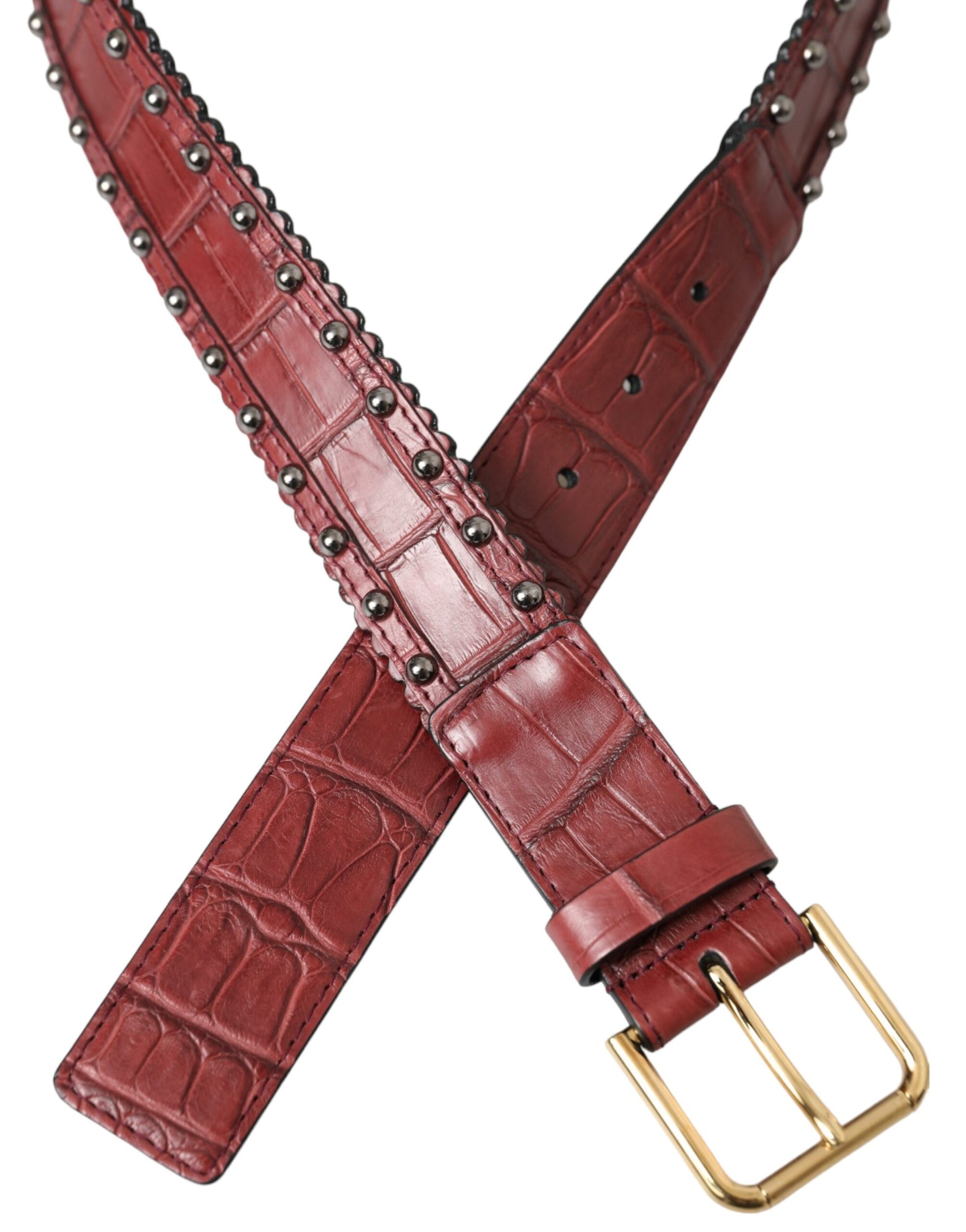 Dolce & Gabbana Brown Alligator Leather Studded Metal Buckle Belt - 85 cm / 34 Inches