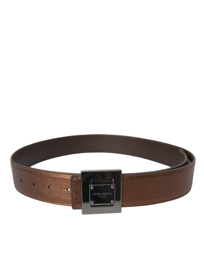 Dolce & Gabbana Metallic Bronze Leather Square Metal Buckle Belt - 85 cm / 34 Inches