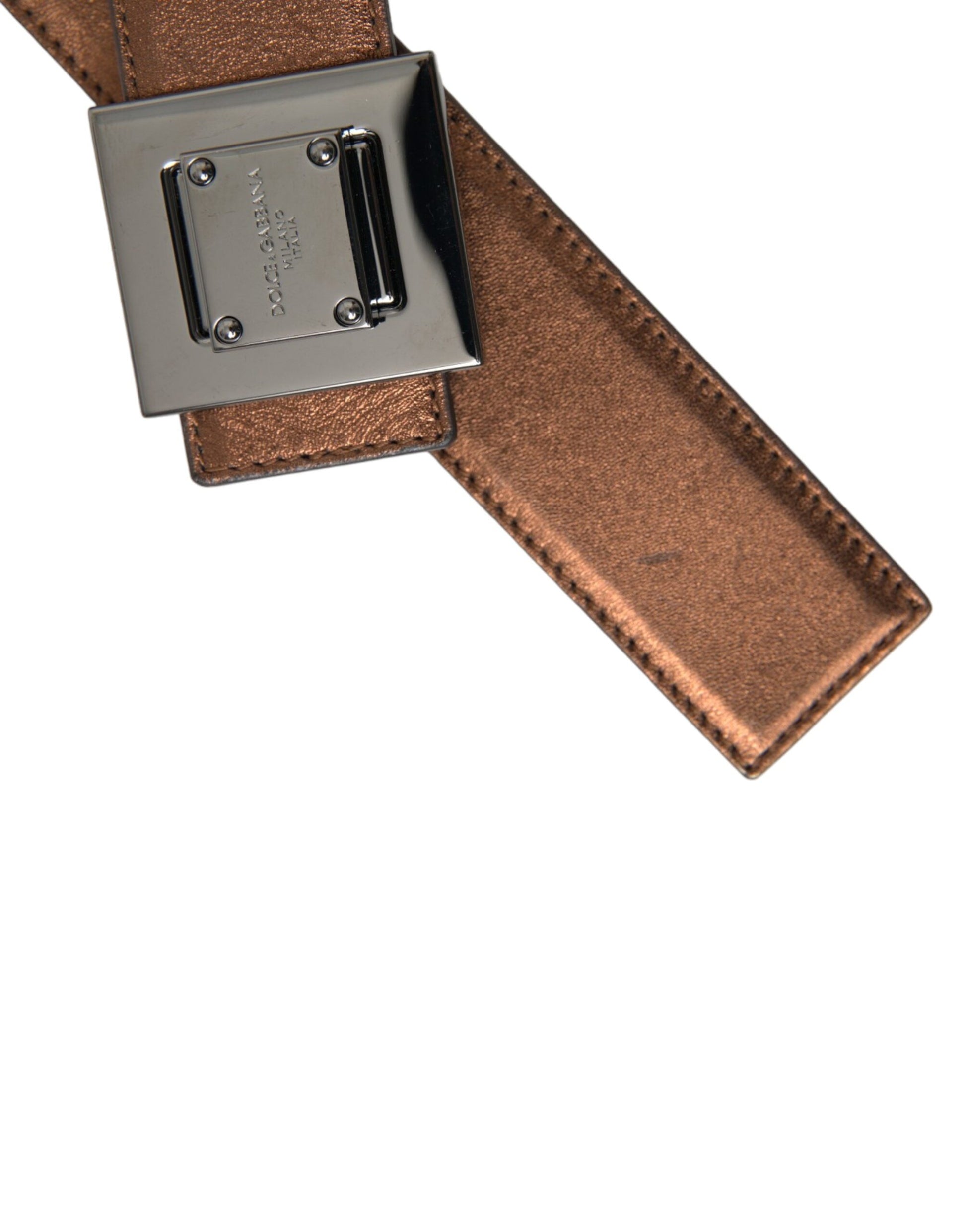 Dolce & Gabbana Metallic Bronze Leather Square Metal Buckle Belt - 85 cm / 34 Inches