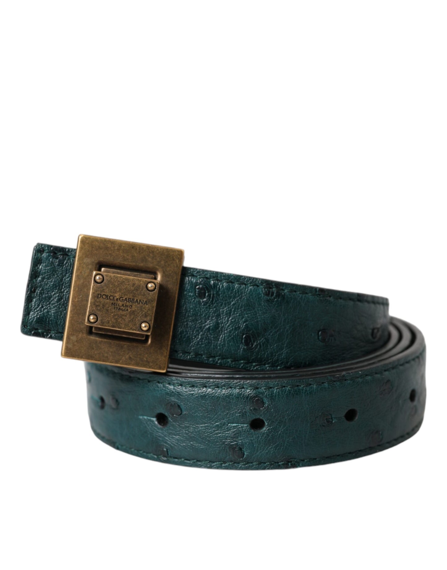 Dolce & Gabbana Dark Green Leather Square Metal Buckle Belt - 90 cm / 36 Inches