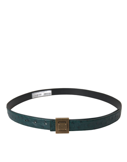 Dolce & Gabbana Dark Green Leather Square Metal Buckle Belt - 90 cm / 36 Inches