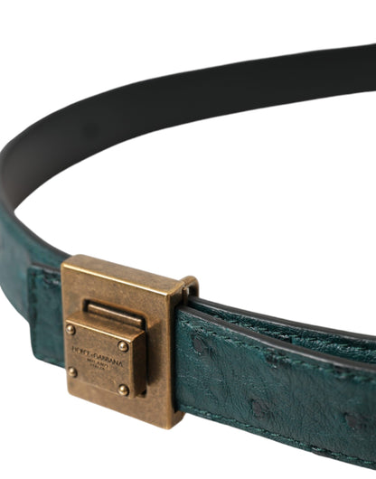 Dolce & Gabbana Dark Green Leather Square Metal Buckle Belt - 90 cm / 36 Inches