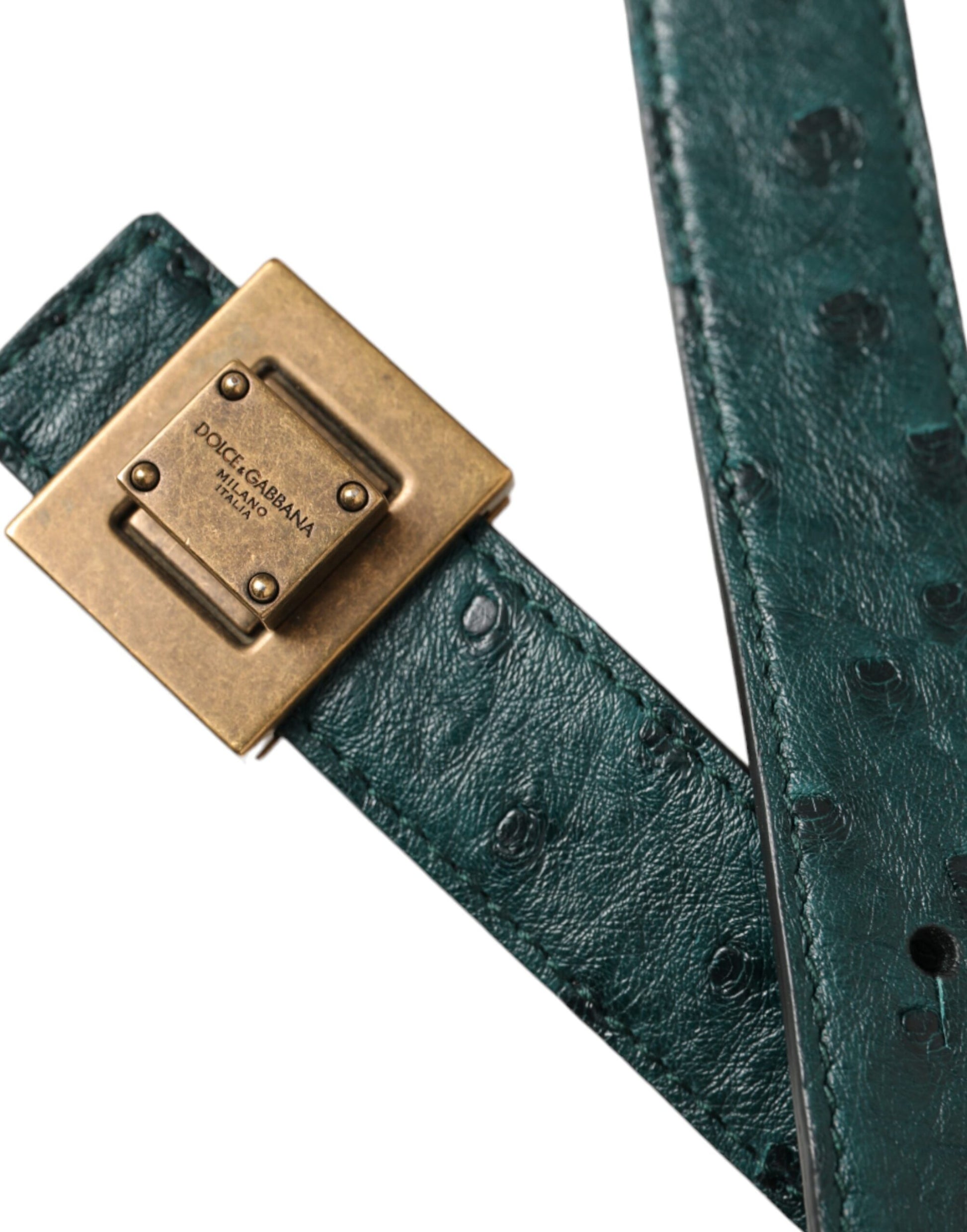 Dolce & Gabbana Dark Green Leather Square Metal Buckle Belt - 90 cm / 36 Inches