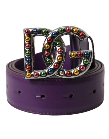 Dolce & Gabbana Purple Leather DG Logo Studs Metal Buckle Belt - 80 cm / 32 Inches