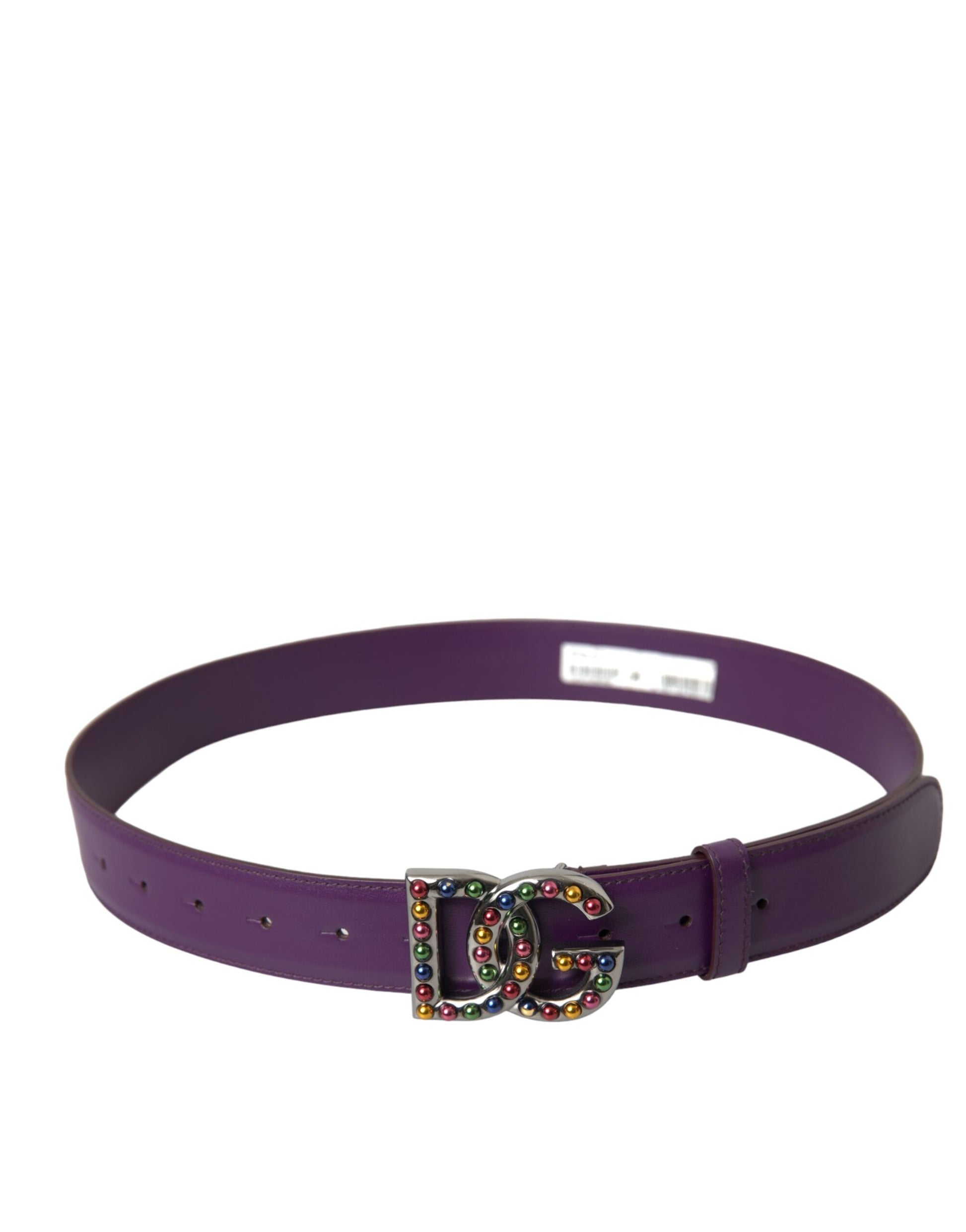 Dolce & Gabbana Purple Leather DG Logo Studs Metal Buckle Belt - 80 cm / 32 Inches