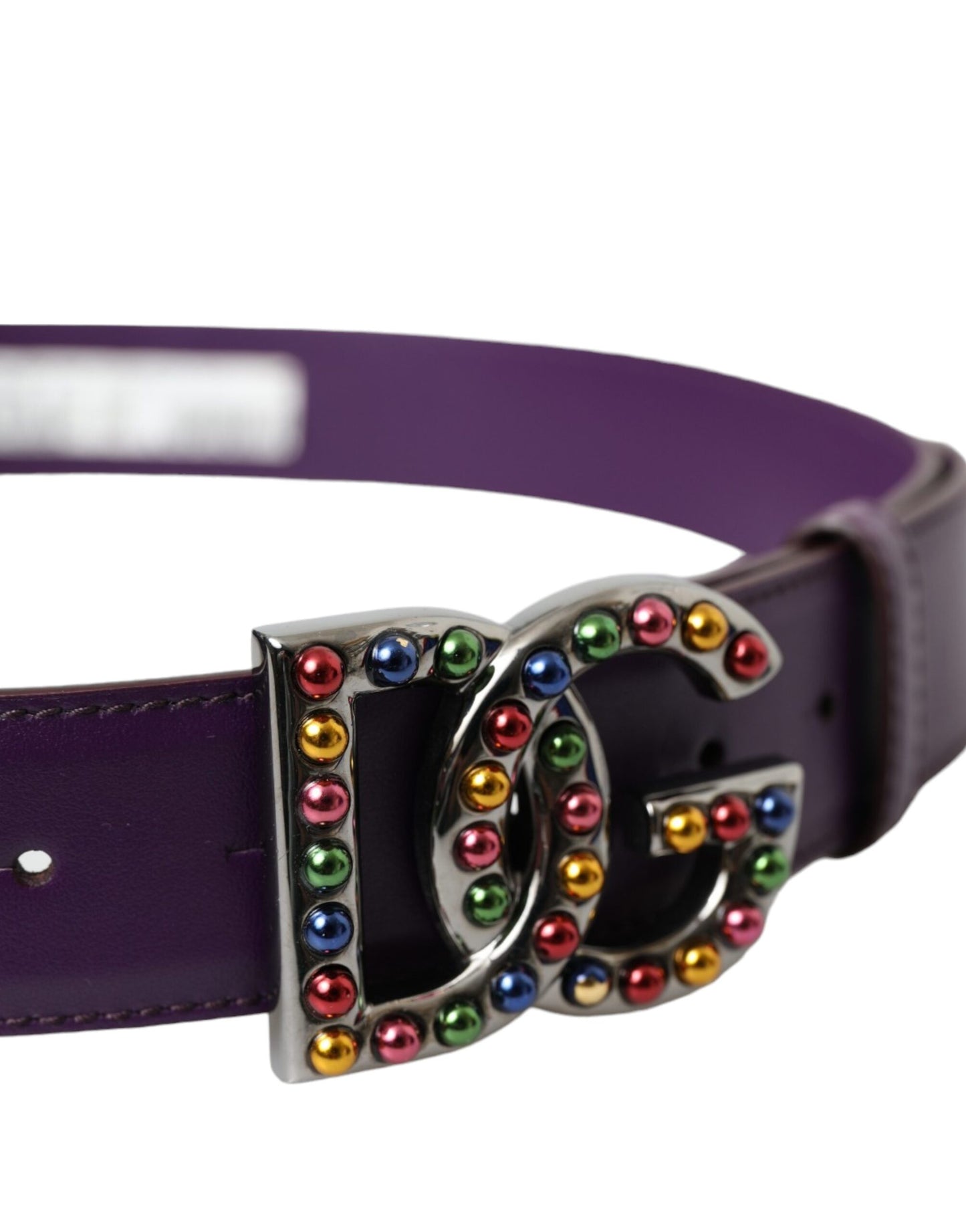 Dolce & Gabbana Purple Leather DG Logo Studs Metal Buckle Belt - 80 cm / 32 Inches