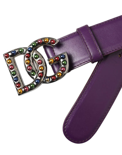 Dolce & Gabbana Purple Leather DG Logo Studs Metal Buckle Belt - 80 cm / 32 Inches