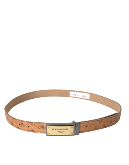 Dolce & Gabbana Beige Leather Gold Logo Engraved Buckle Belt - 90 cm / 36 Inches