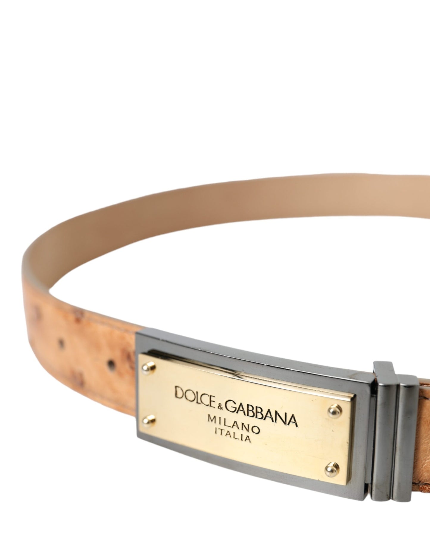 Dolce & Gabbana Beige Leather Gold Logo Engraved Buckle Belt - 90 cm / 36 Inches