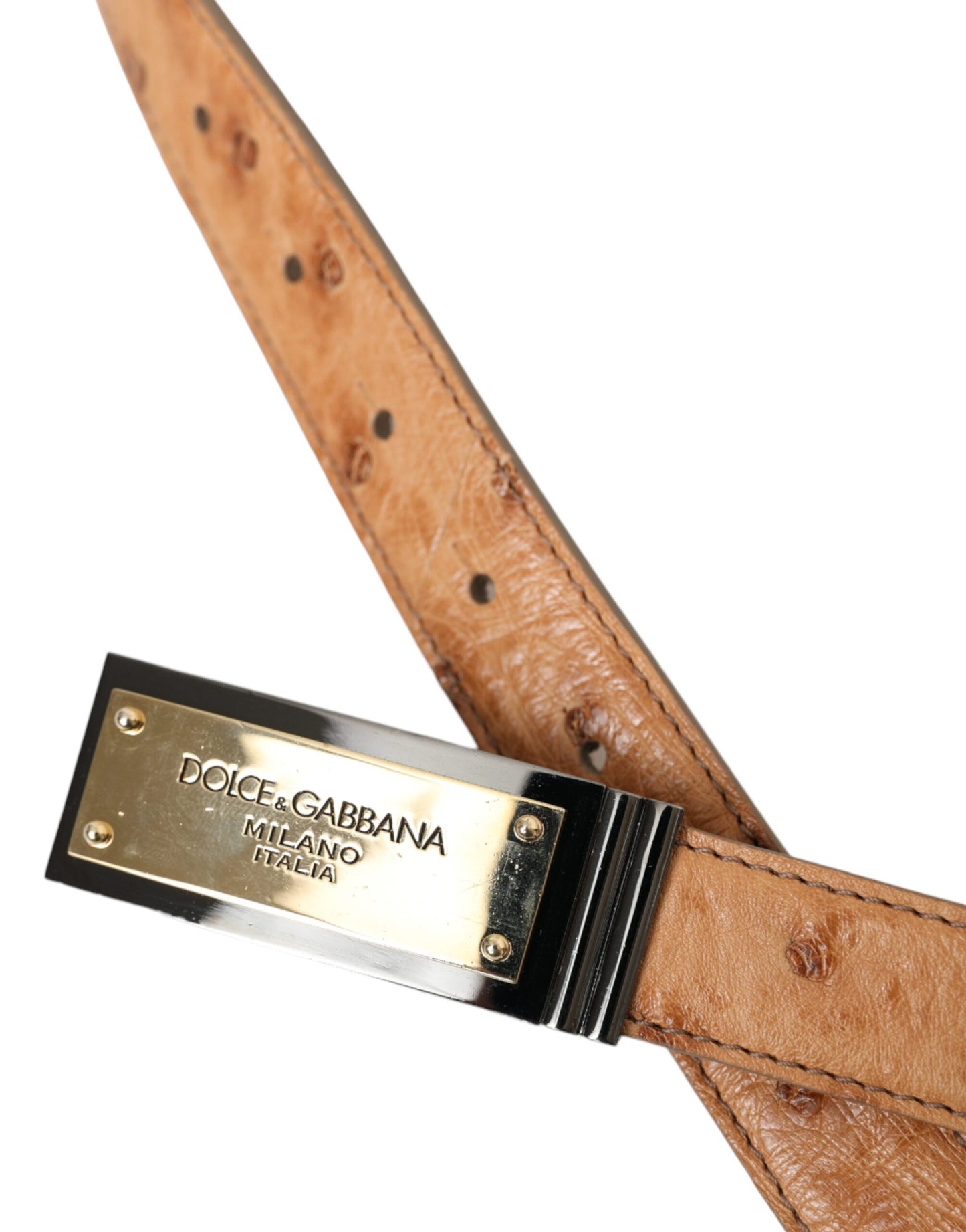 Dolce & Gabbana Beige Leather Gold Logo Engraved Buckle Belt - 90 cm / 36 Inches