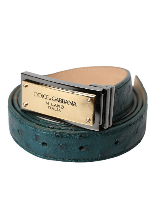 Dolce & Gabbana Green Leather Gold Logo Engraved Buckle Belt - 90 cm / 36 Inches