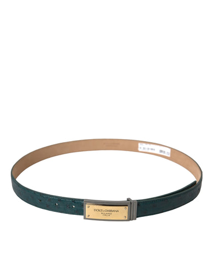 Dolce & Gabbana Green Leather Gold Logo Engraved Buckle Belt - 90 cm / 36 Inches