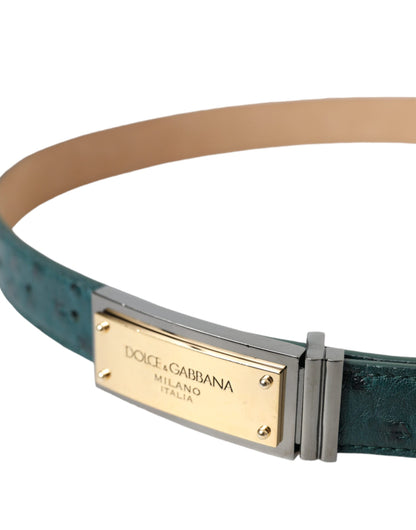 Dolce & Gabbana Green Leather Gold Logo Engraved Buckle Belt - 90 cm / 36 Inches