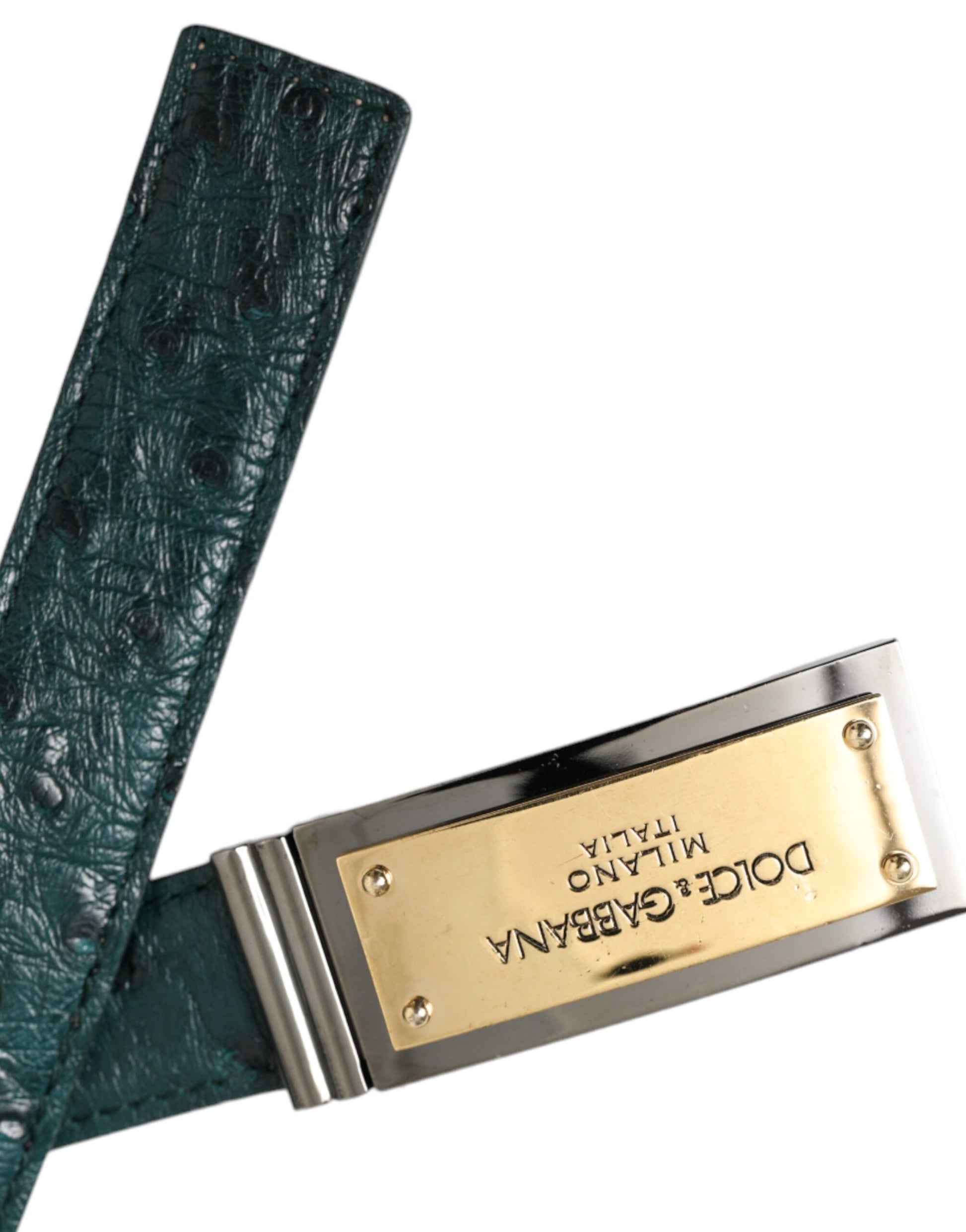 Dolce & Gabbana Green Leather Gold Logo Engraved Buckle Belt - 90 cm / 36 Inches