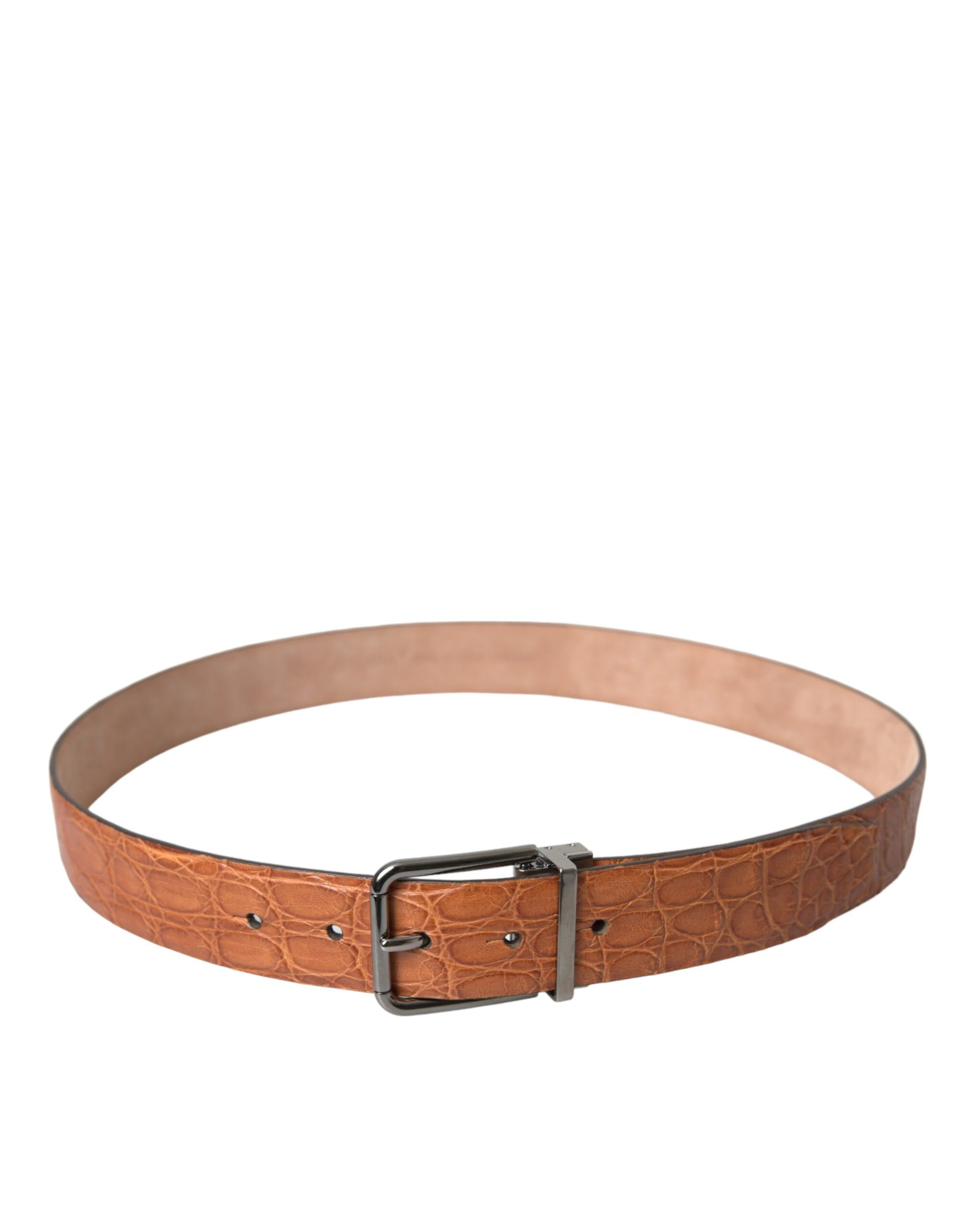 Dolce & Gabbana Brown Exotic Leather Silver Metal Buckle Belt - 90 cm / 36 Inches