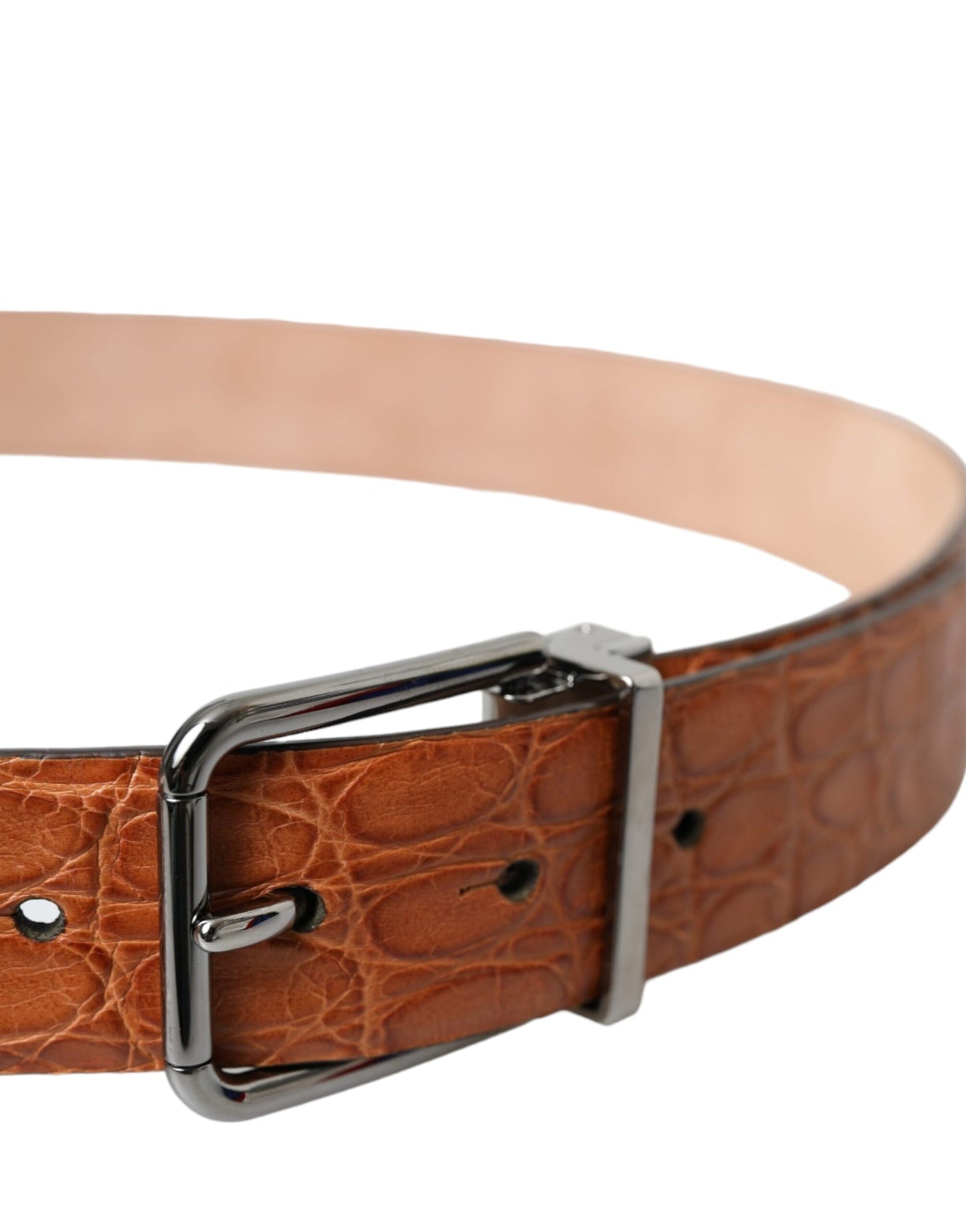 Dolce & Gabbana Brown Exotic Leather Silver Metal Buckle Belt - 90 cm / 36 Inches