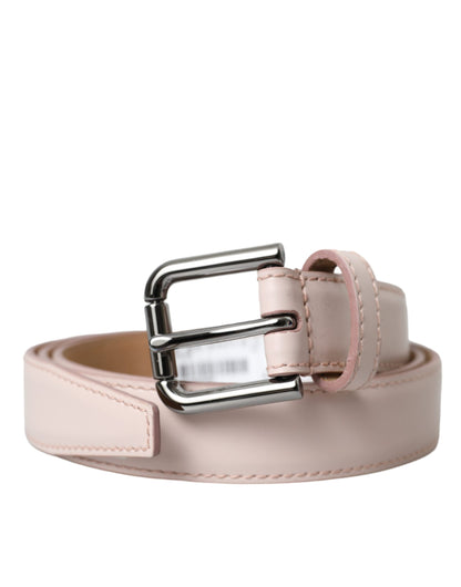 Dolce & Gabbana Light Pink Leather Silver Metal Buckle Belt - 90 cm / 36 Inches