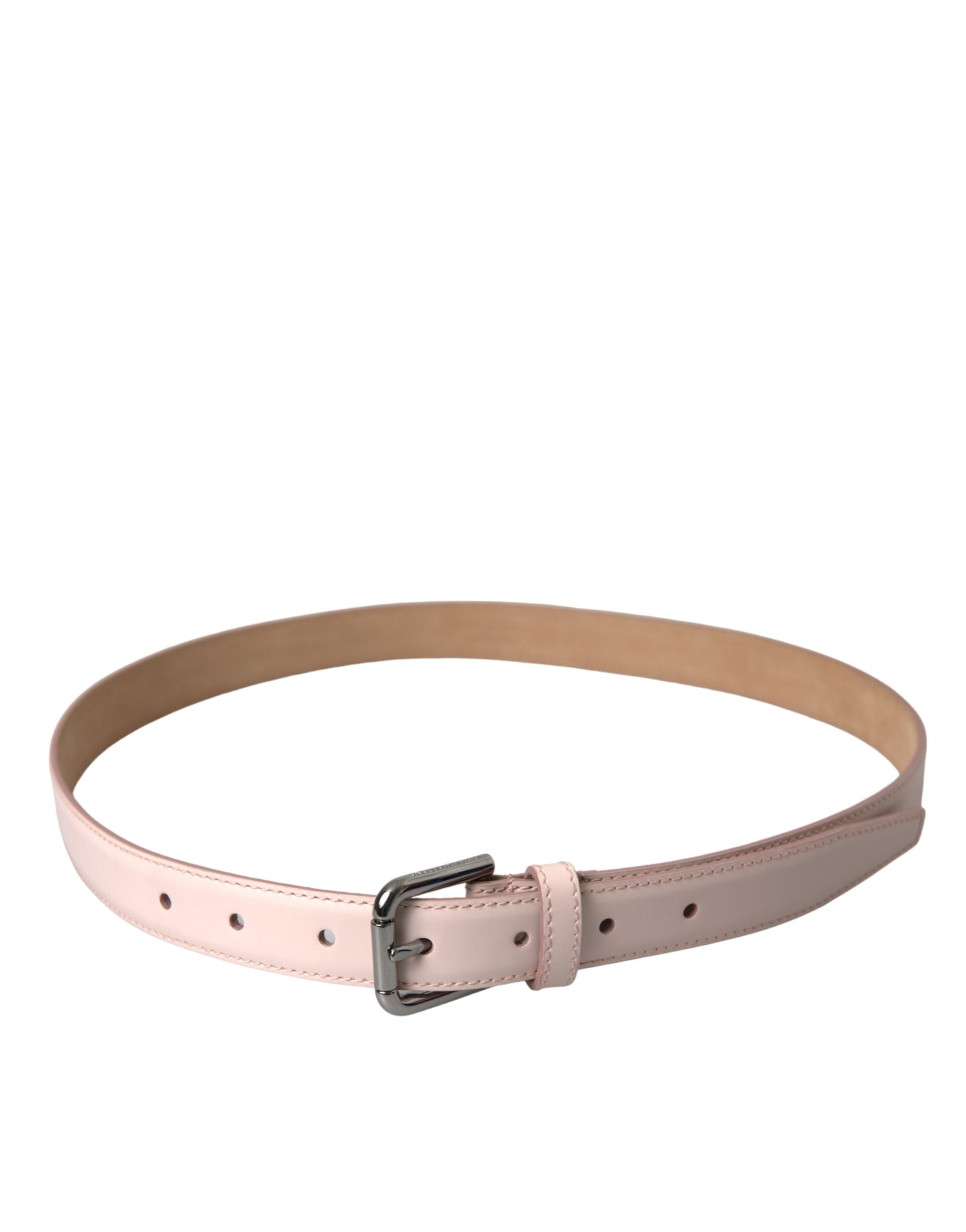 Dolce & Gabbana Light Pink Leather Silver Metal Buckle Belt - 90 cm / 36 Inches