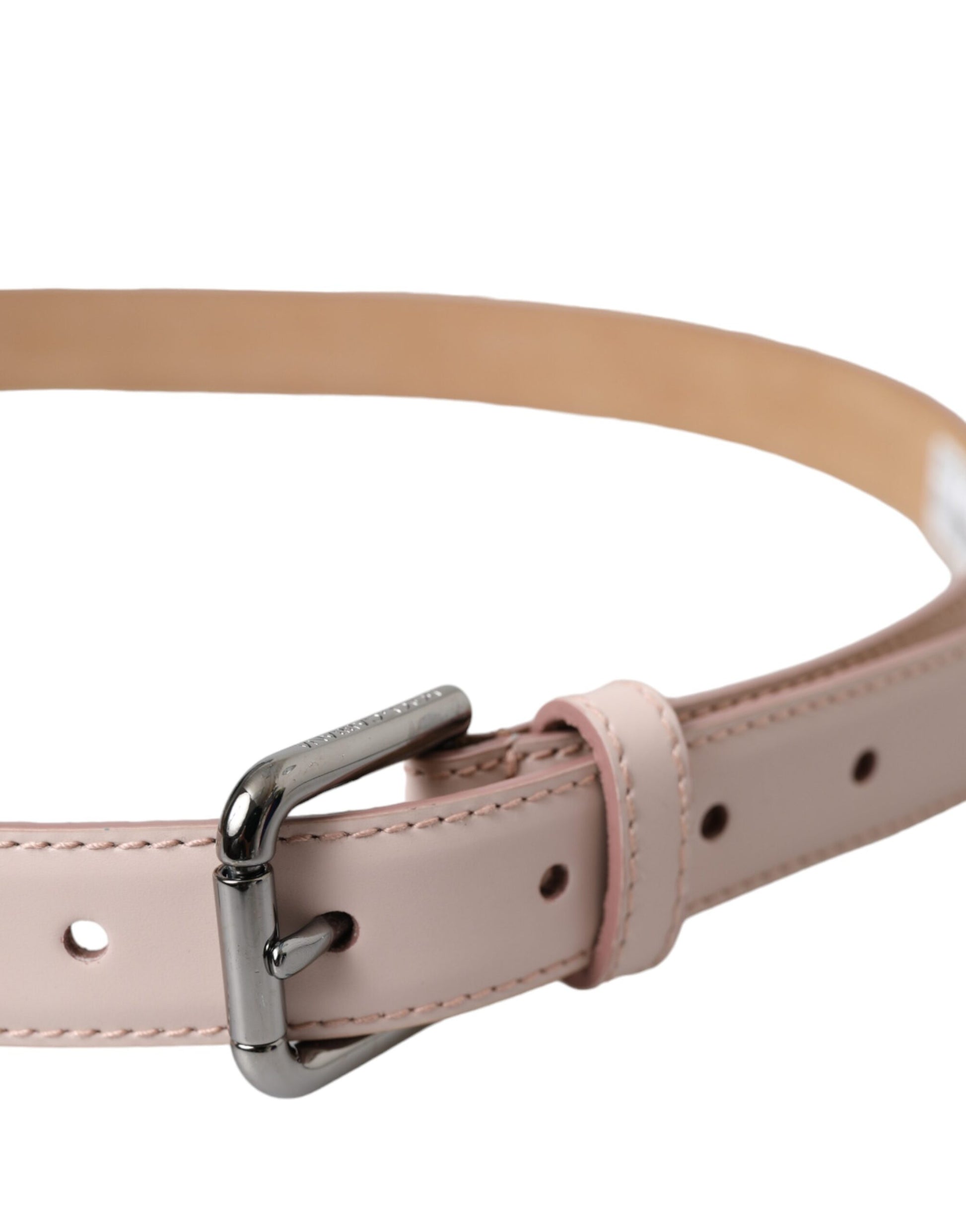 Dolce & Gabbana Light Pink Leather Silver Metal Buckle Belt - 90 cm / 36 Inches