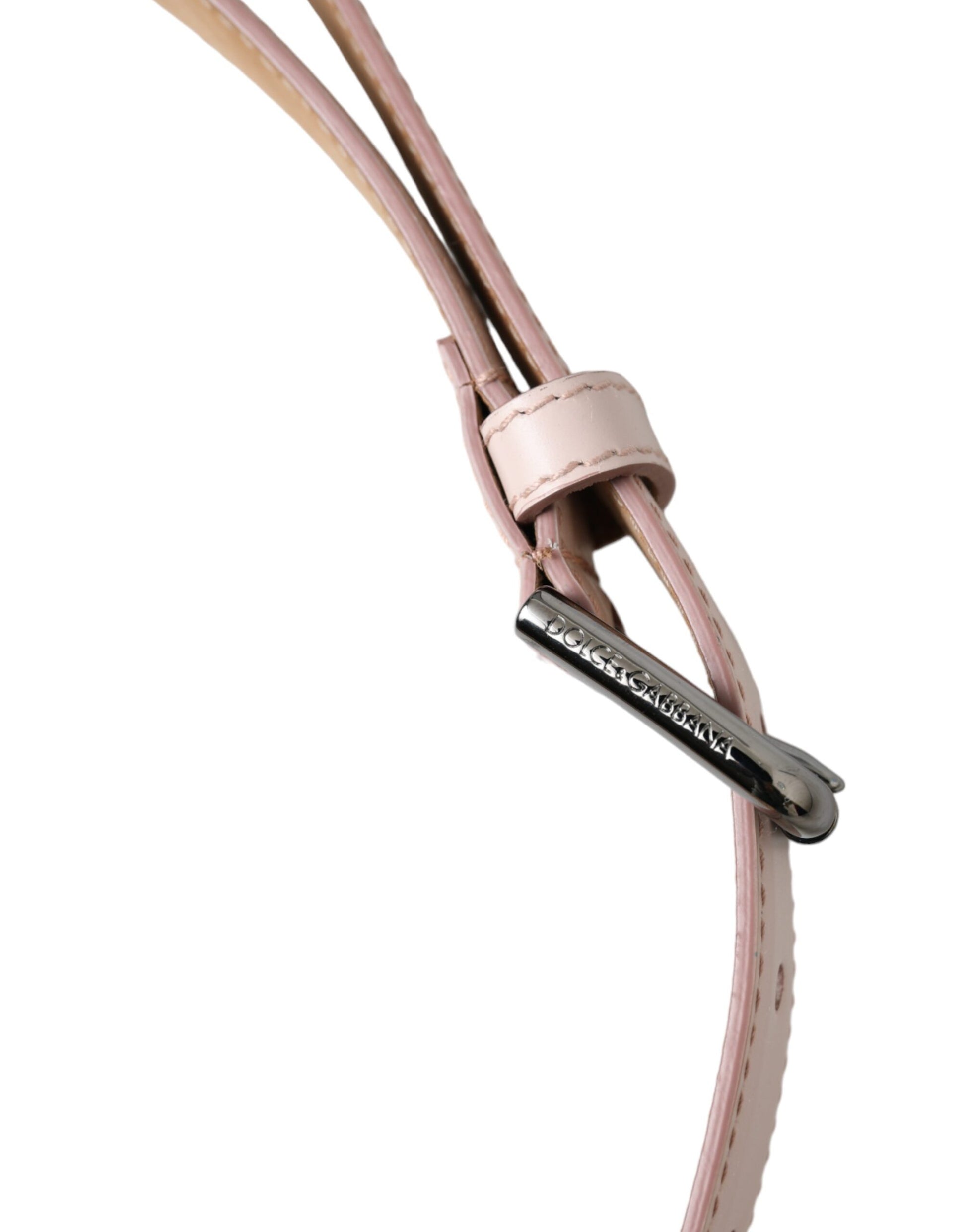 Dolce & Gabbana Light Pink Leather Silver Metal Buckle Belt - 90 cm / 36 Inches