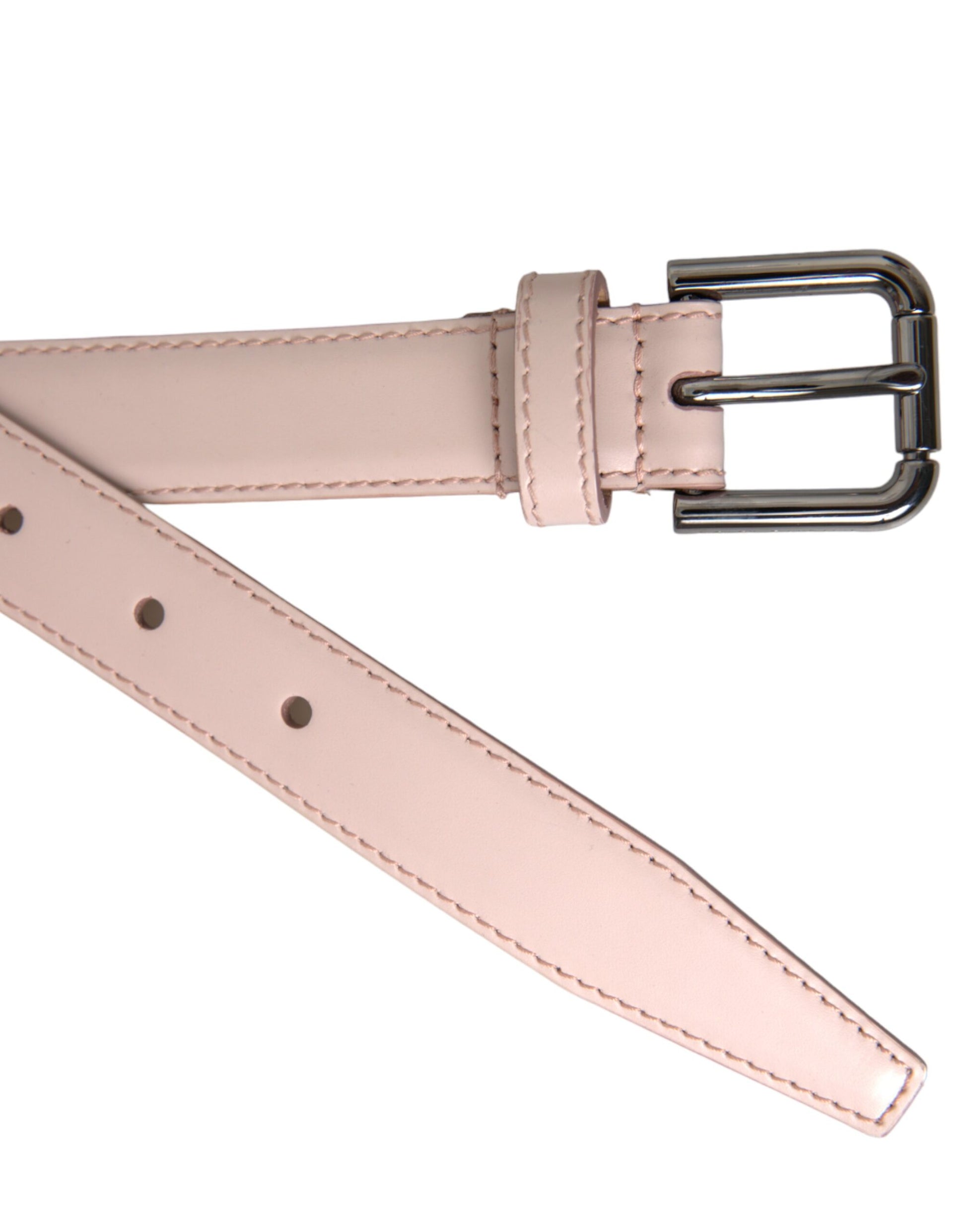 Dolce & Gabbana Light Pink Leather Silver Metal Buckle Belt - 90 cm / 36 Inches