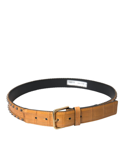 Dolce & Gabbana Beige Alligator Leather Studded Metal Buckle Belt - 85 cm / 34 Inches