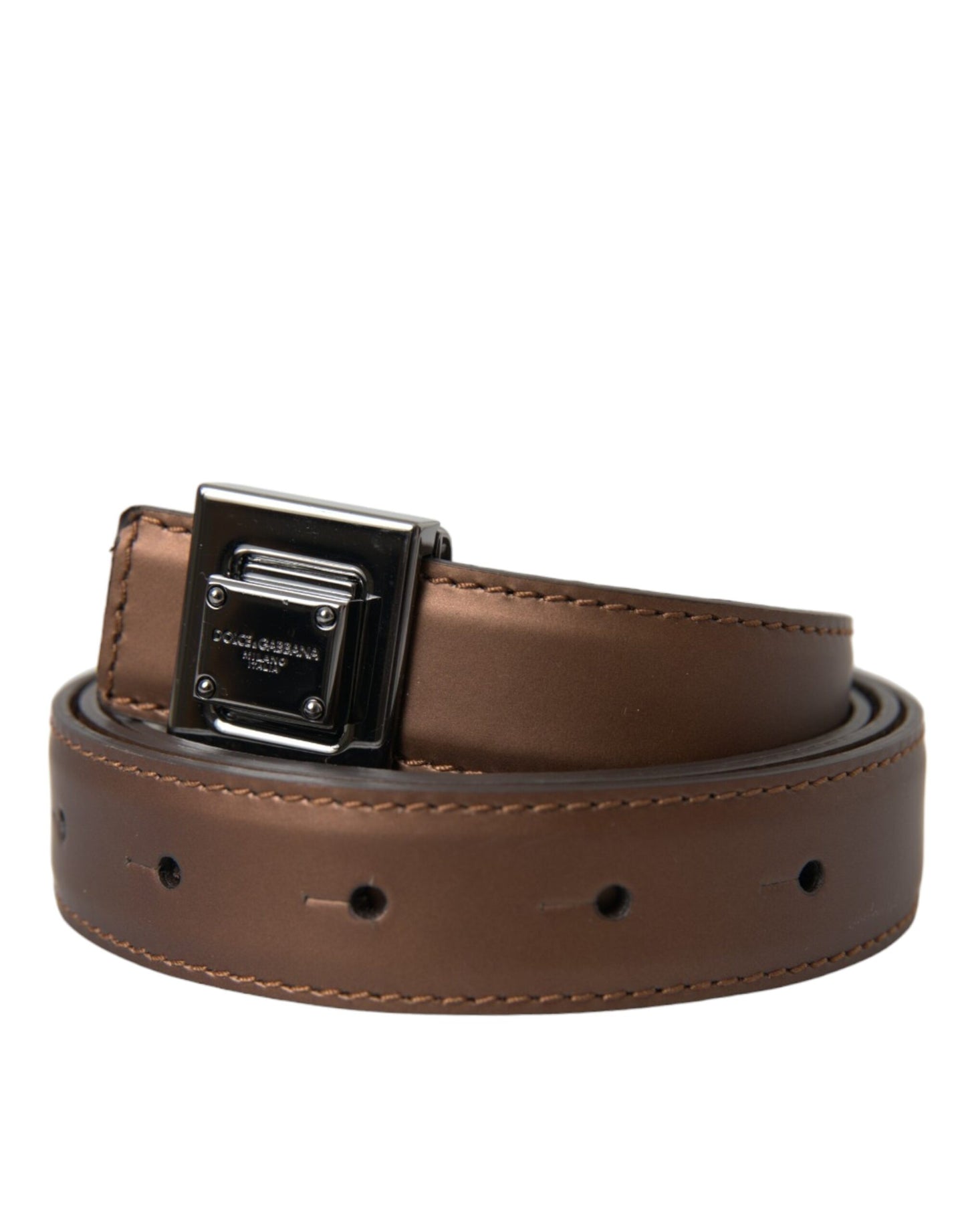 Dolce & Gabbana Bronze Leather Square Metal Buckle Belt - 85 cm / 34 Inches