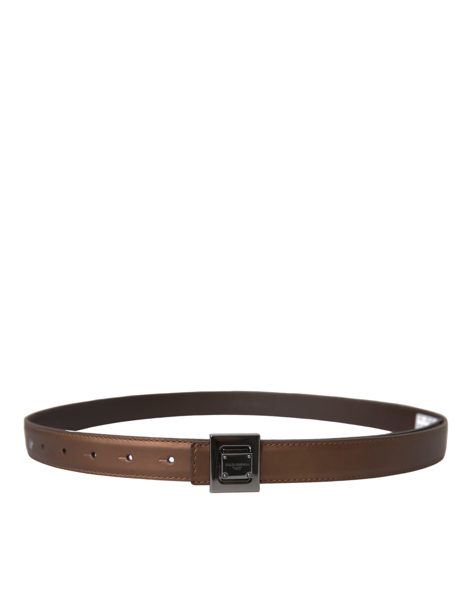 Dolce & Gabbana Bronze Leather Square Metal Buckle Belt - 85 cm / 34 Inches