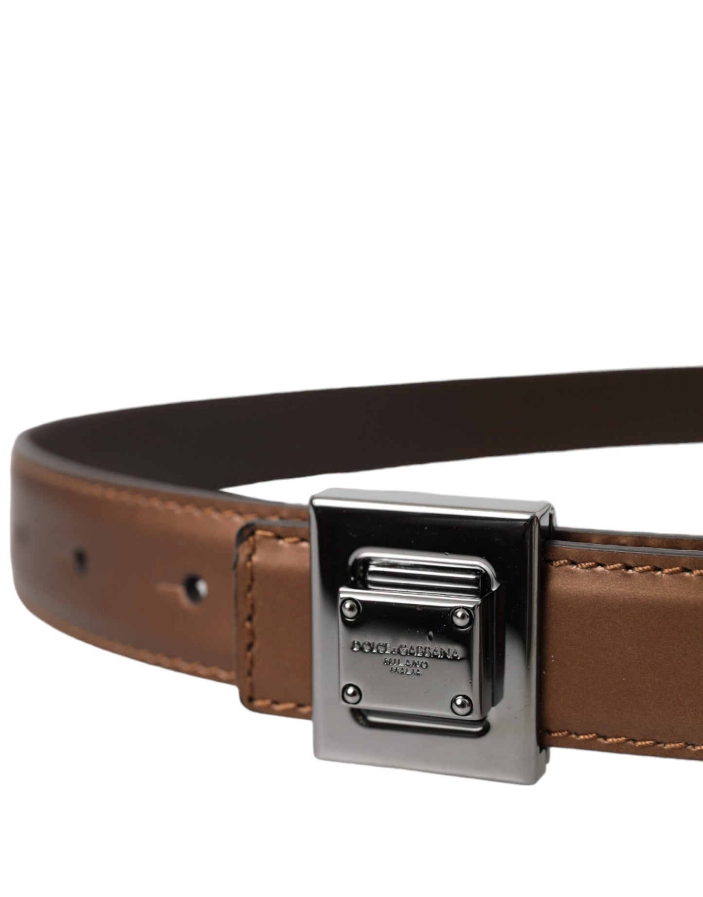 Dolce & Gabbana Bronze Leather Square Metal Buckle Belt - 85 cm / 34 Inches