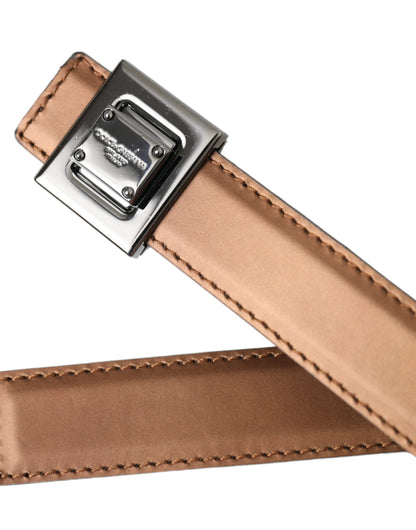 Dolce & Gabbana Bronze Leather Square Metal Buckle Belt - 85 cm / 34 Inches