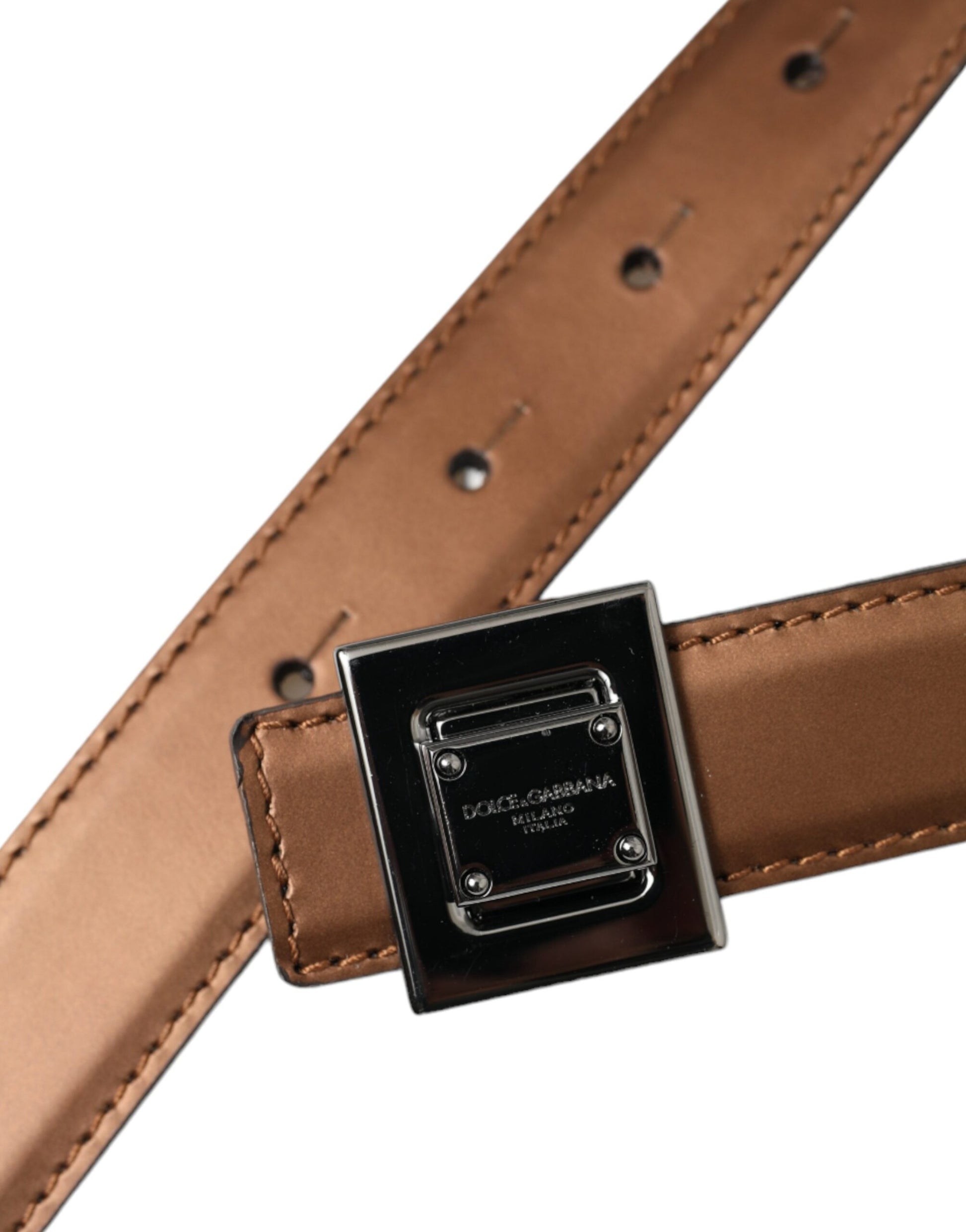 Dolce & Gabbana Bronze Leather Square Metal Buckle Belt - 85 cm / 34 Inches