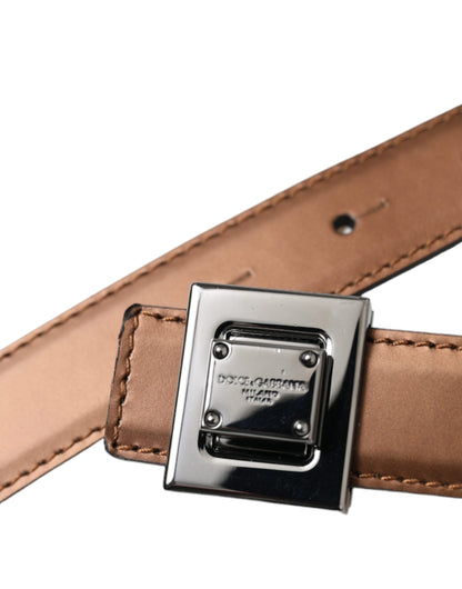 Dolce & Gabbana Bronze Leather Square Metal Buckle Belt - 85 cm / 34 Inches